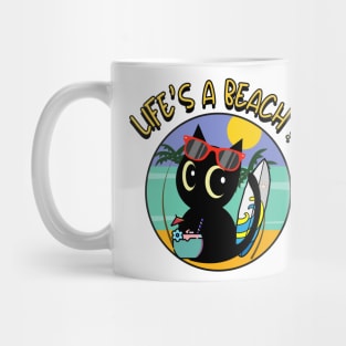 Life's a beach Black Cat Mug